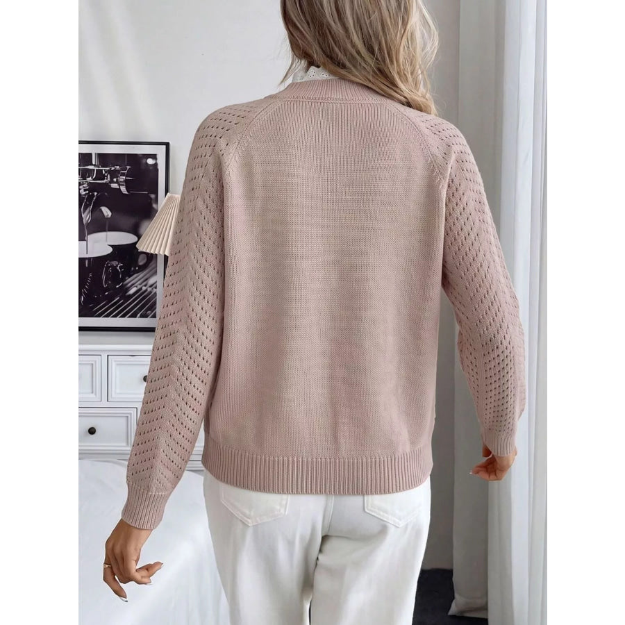 Openwork Mock Neck Sweater Apparel and Accessories