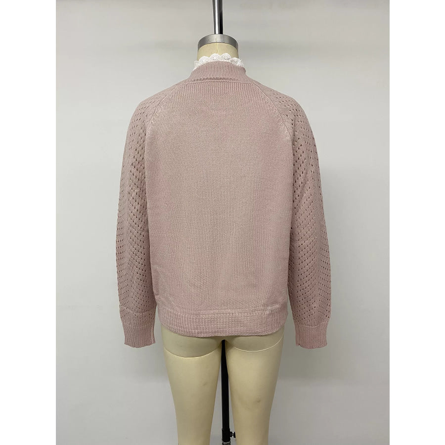 Openwork Mock Neck Sweater Apparel and Accessories