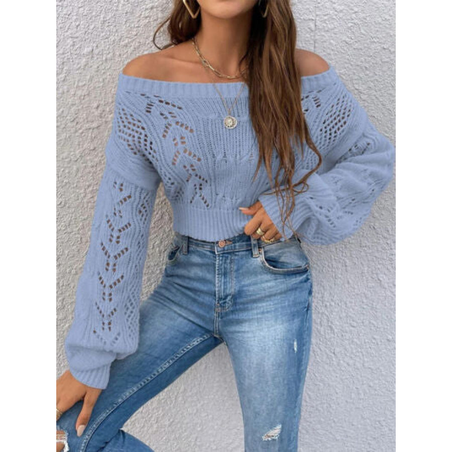 Openwork Off - Shoulder Long Sleeve Sweater Apparel and Accessories