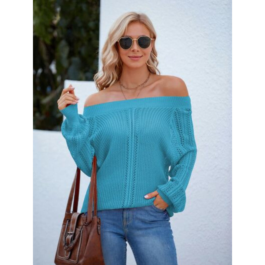 Openwork Off - Shoulder Long Sleeve Sweater Clothing