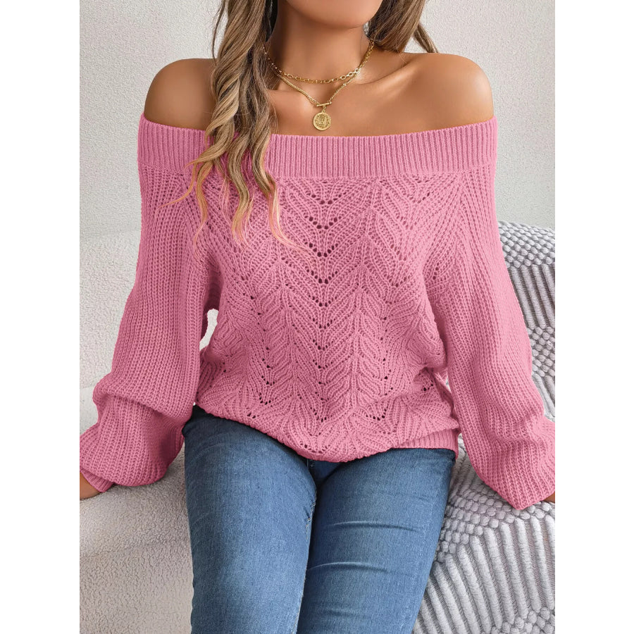 Openwork Off-Shoulder Sweater Apparel and Accessories