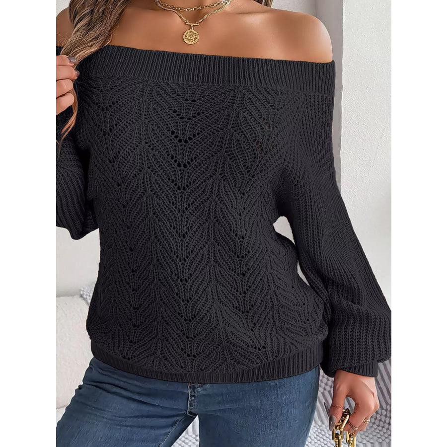 Openwork Off-Shoulder Sweater Apparel and Accessories