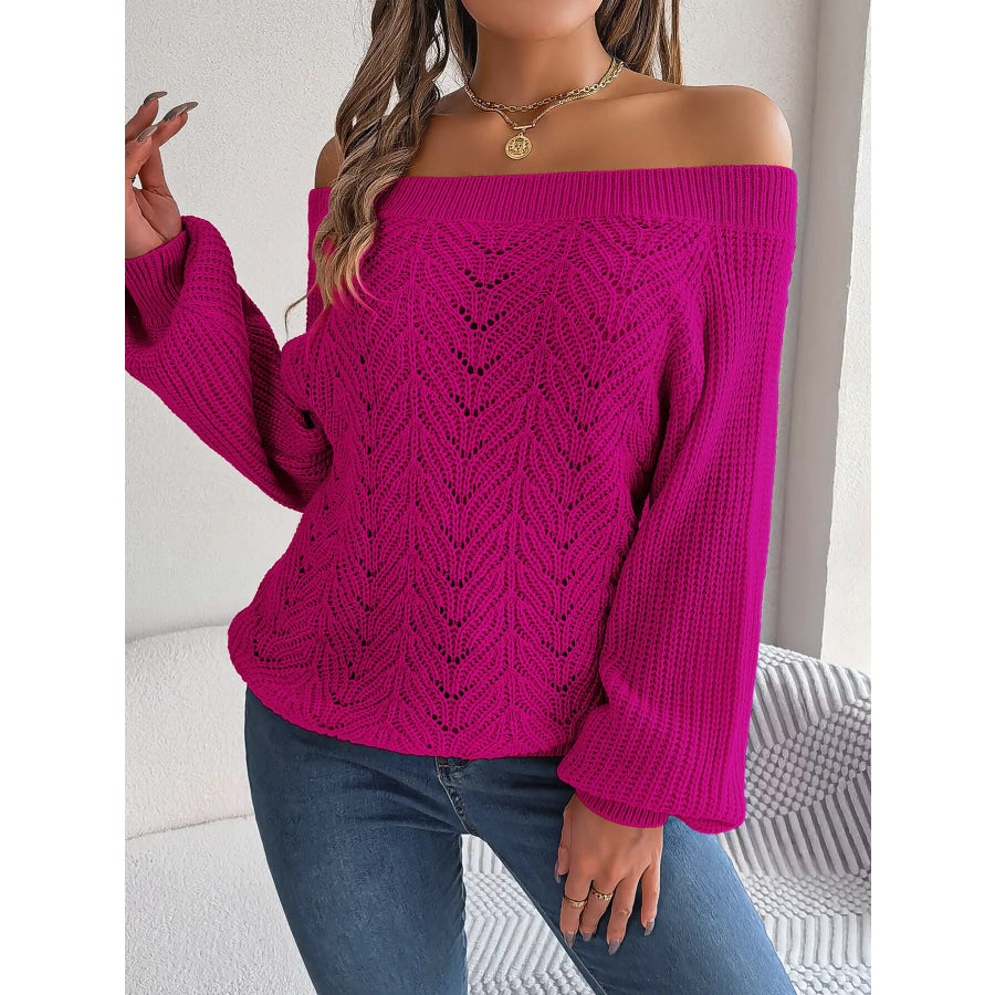 Openwork Off-Shoulder Sweater Apparel and Accessories