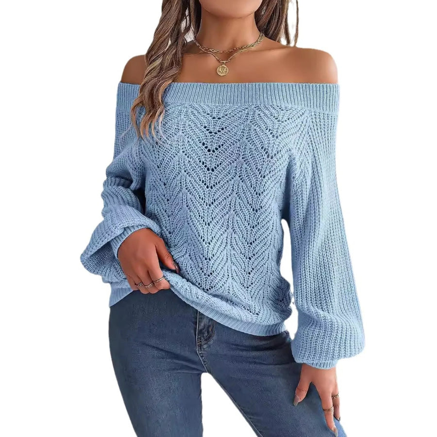 Openwork Off-Shoulder Sweater Apparel and Accessories
