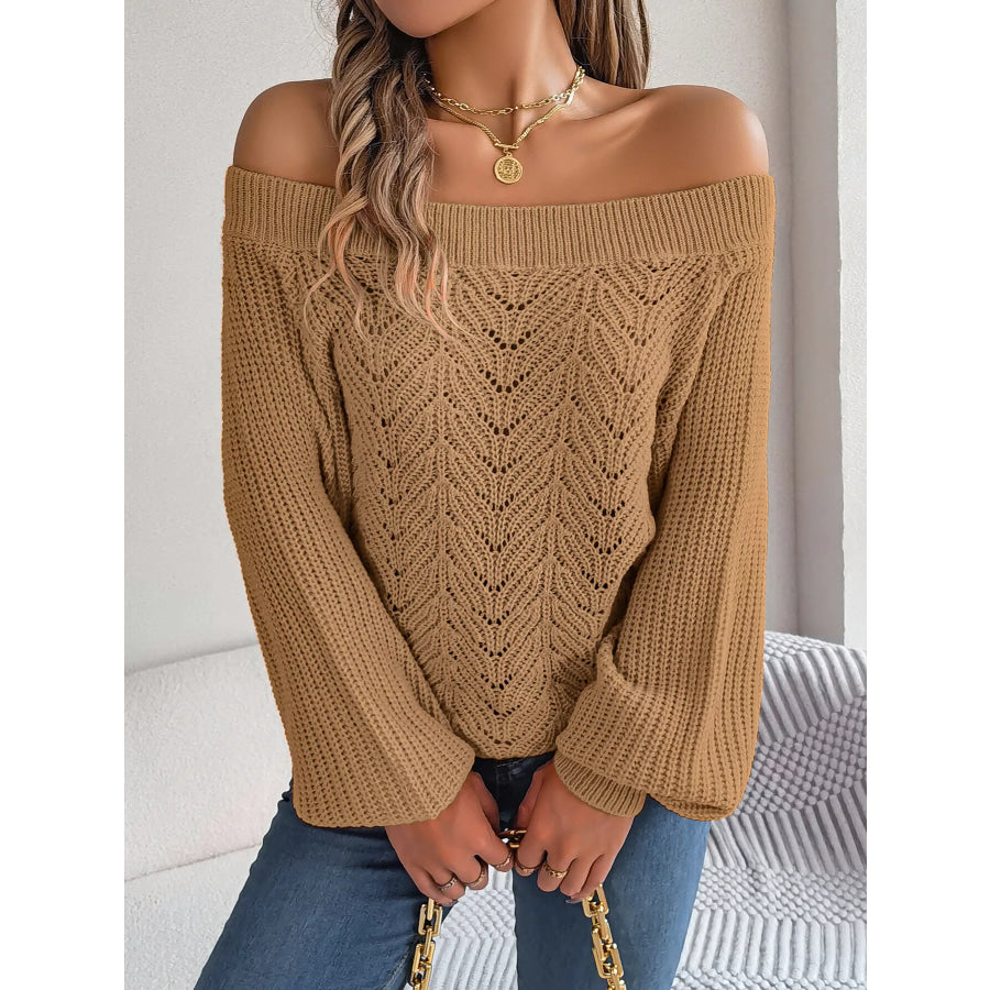 Openwork Off-Shoulder Sweater Apparel and Accessories