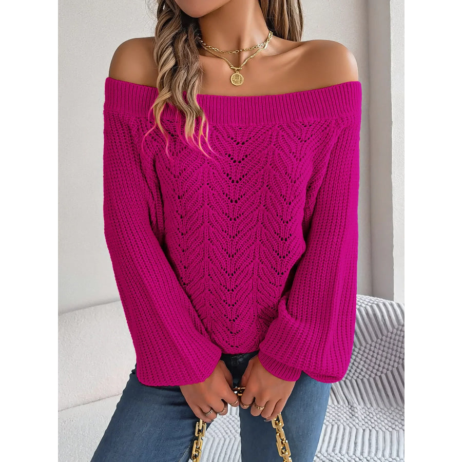 Openwork Off-Shoulder Sweater Apparel and Accessories