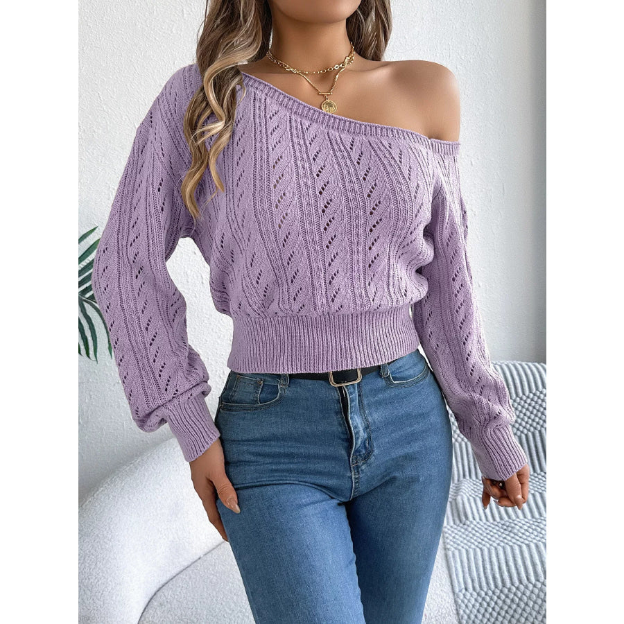 Openwork One Shoulder Sweater Apparel and Accessories