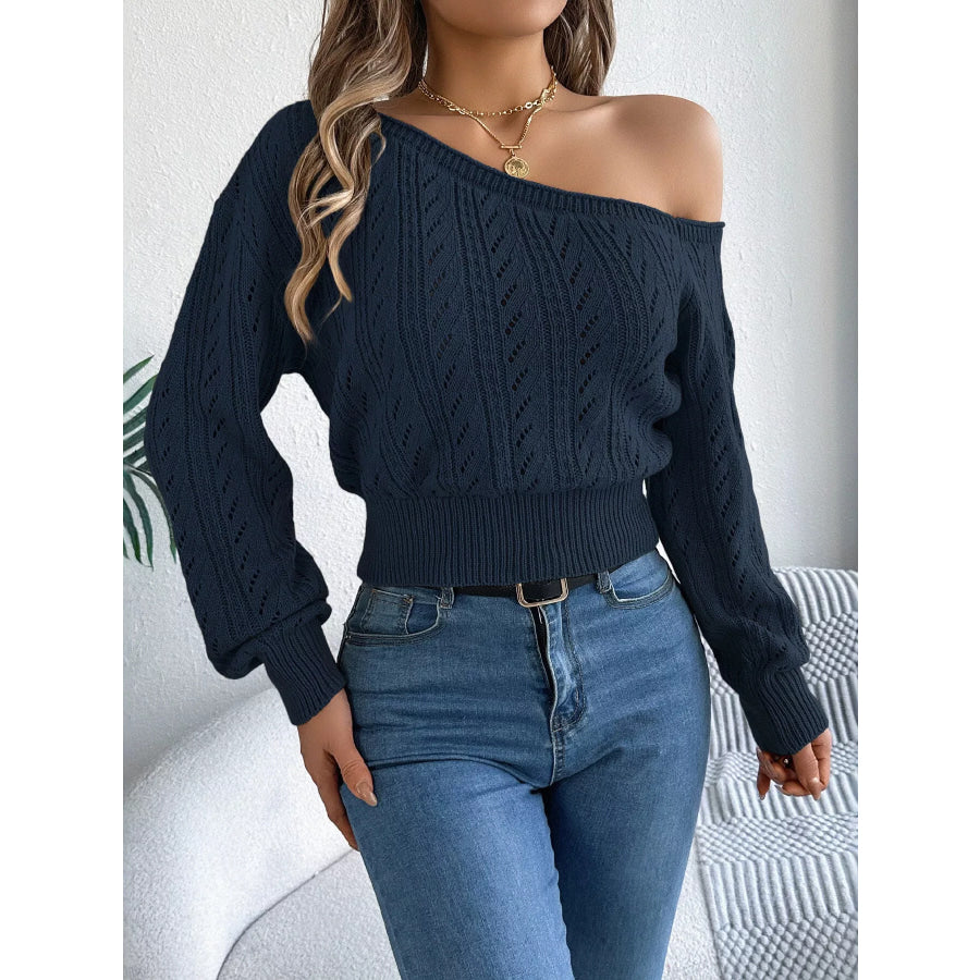 Openwork One Shoulder Sweater Apparel and Accessories