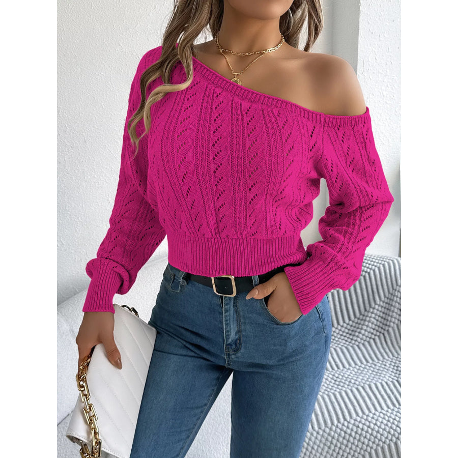 Openwork One Shoulder Sweater Apparel and Accessories