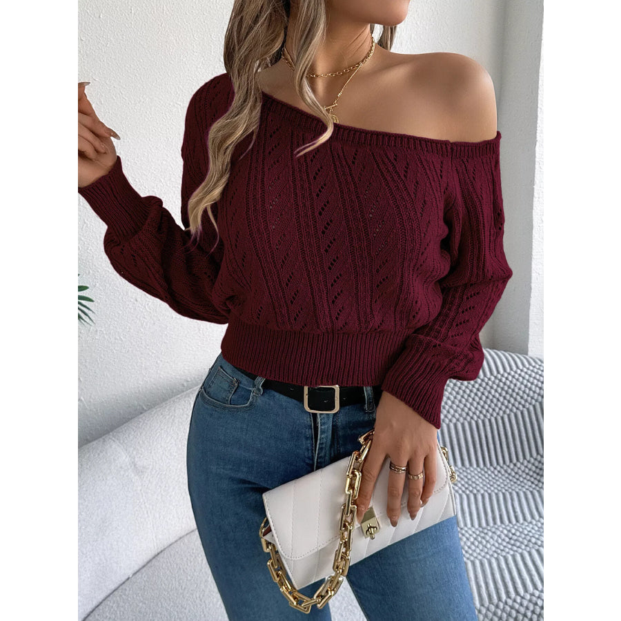 Openwork One Shoulder Sweater Apparel and Accessories