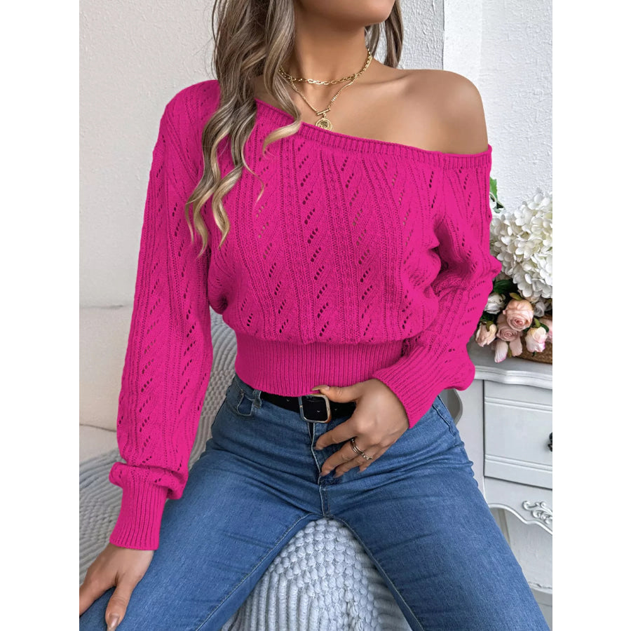 Openwork One Shoulder Sweater Apparel and Accessories