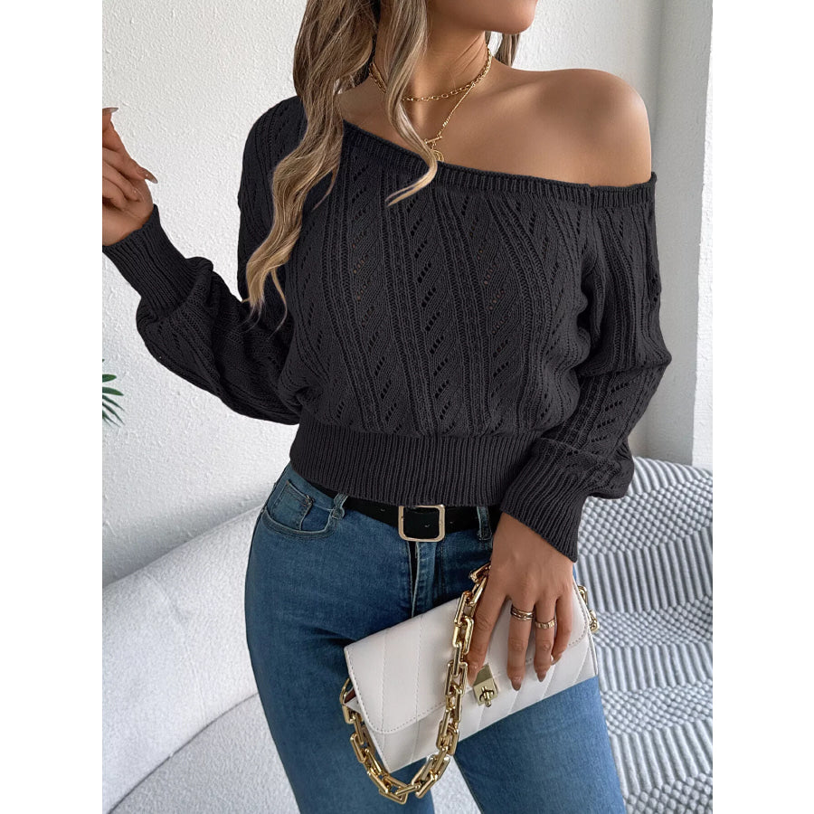 Openwork One Shoulder Sweater Black / S Apparel and Accessories