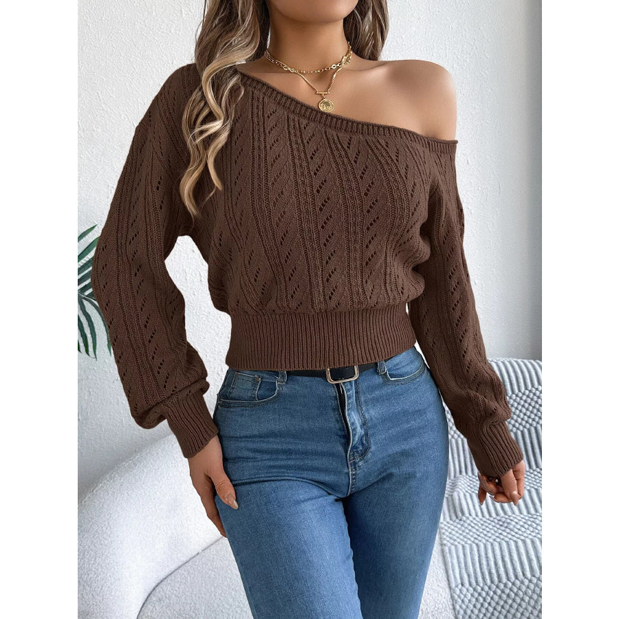 Openwork One Shoulder Sweater Brown / S Apparel and Accessories