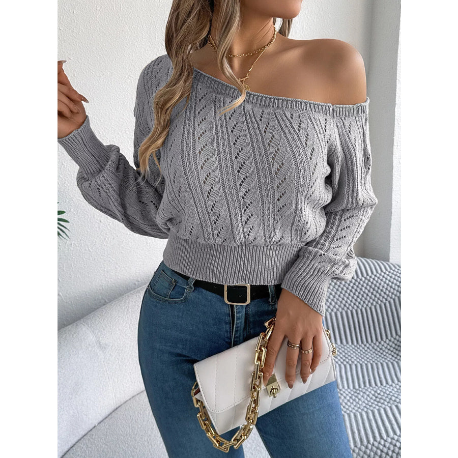 Openwork One Shoulder Sweater Gray / S Apparel and Accessories
