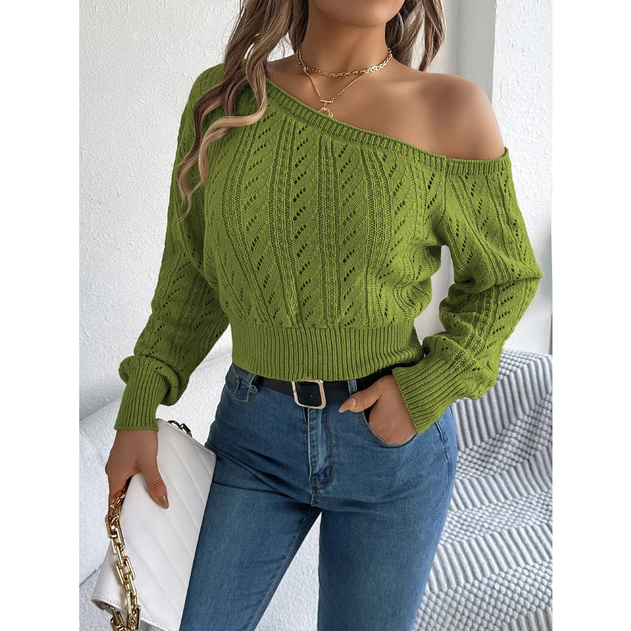 Openwork One Shoulder Sweater Matcha Green / S Apparel and Accessories