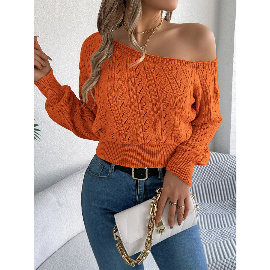 Openwork One Shoulder Sweater Orange / S Apparel and Accessories
