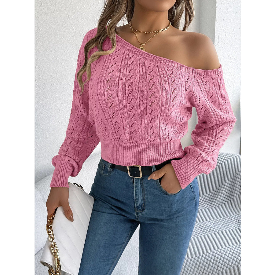 Openwork One Shoulder Sweater Pink / S Apparel and Accessories