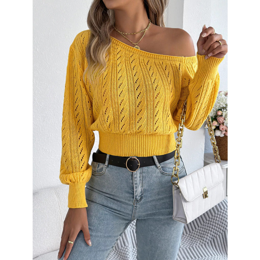 Openwork One Shoulder Sweater Yellow / S Apparel and Accessories