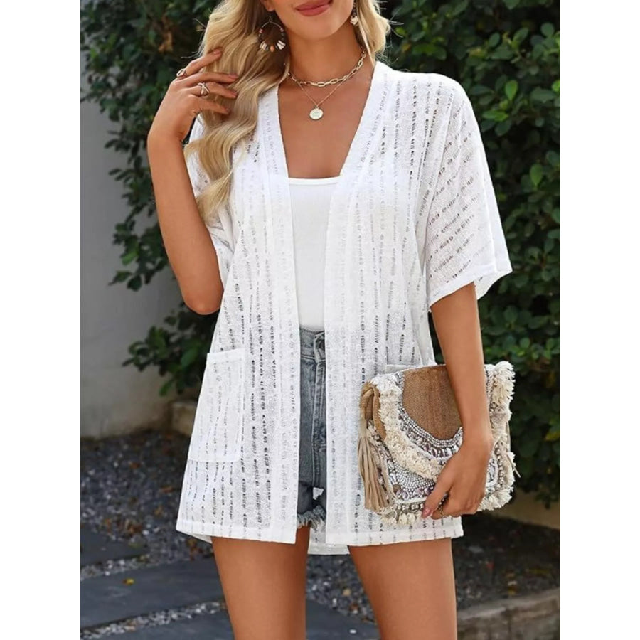 Openwork Open Front Cardigan Apparel and Accessories
