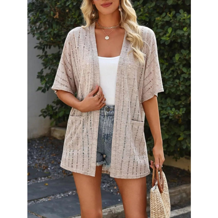 Openwork Open Front Cardigan Apparel and Accessories