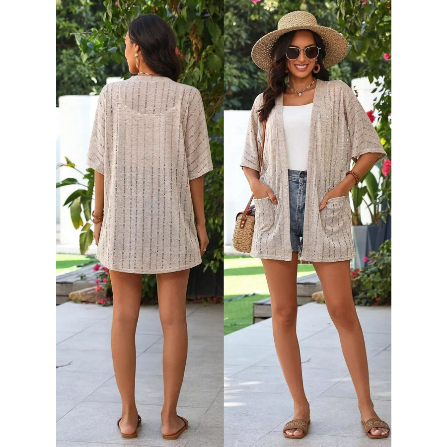 Openwork Open Front Cardigan Apparel and Accessories