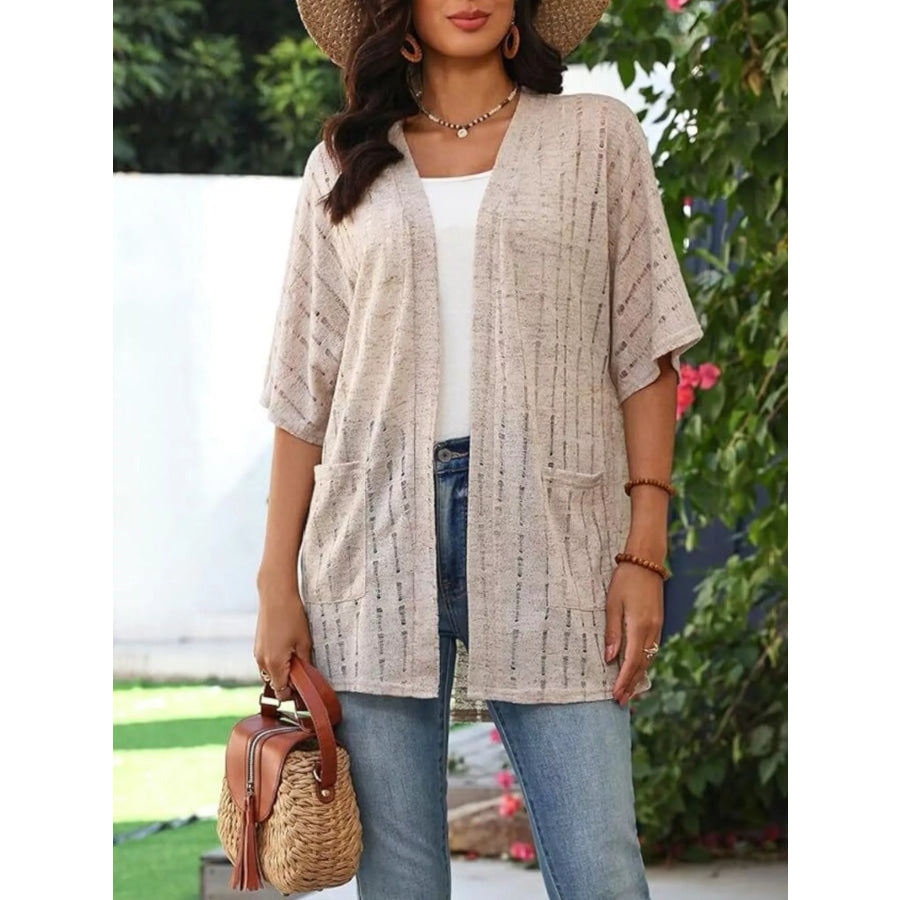 Openwork Open Front Cardigan Apparel and Accessories