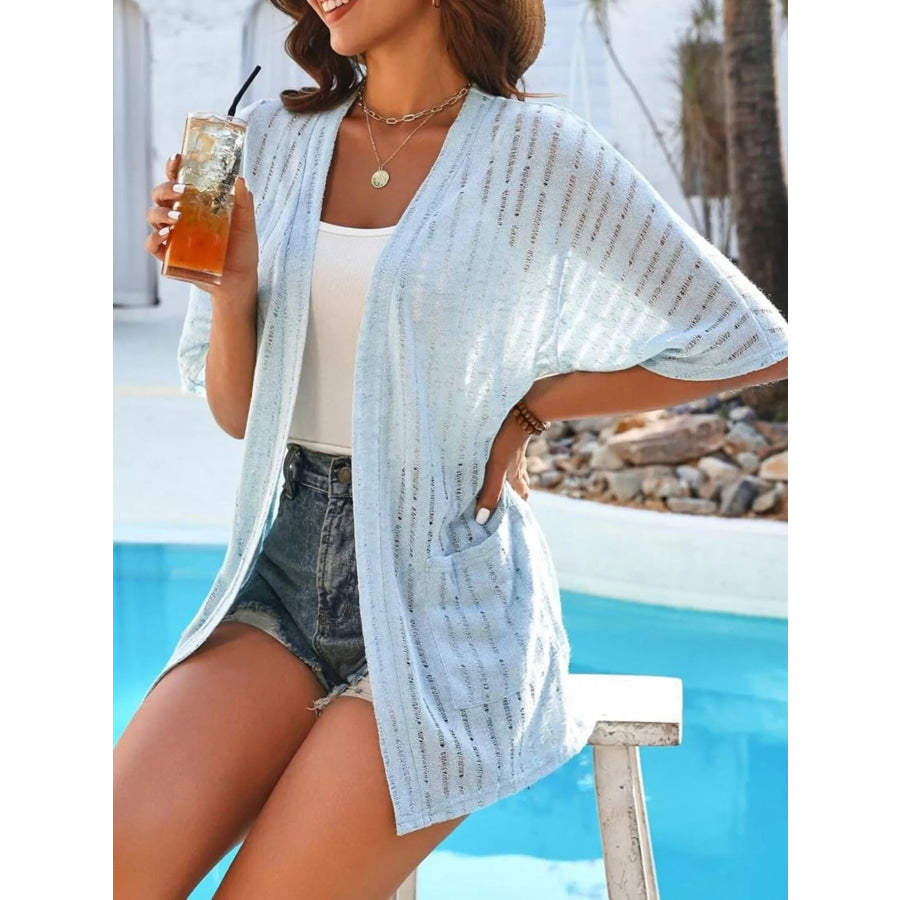 Openwork Open Front Cardigan Apparel and Accessories