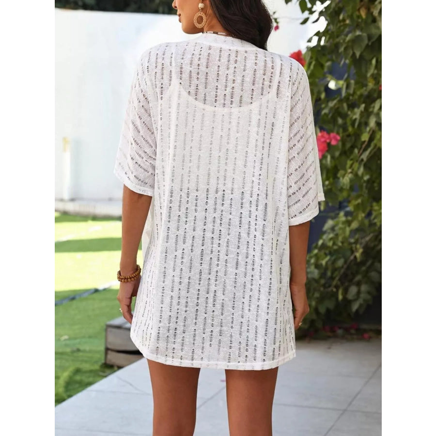 Openwork Open Front Cardigan Apparel and Accessories
