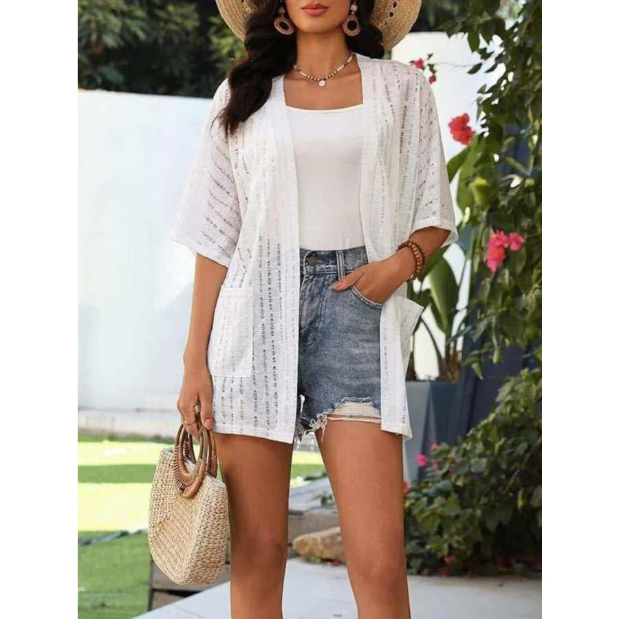 Openwork Open Front Cardigan Apparel and Accessories
