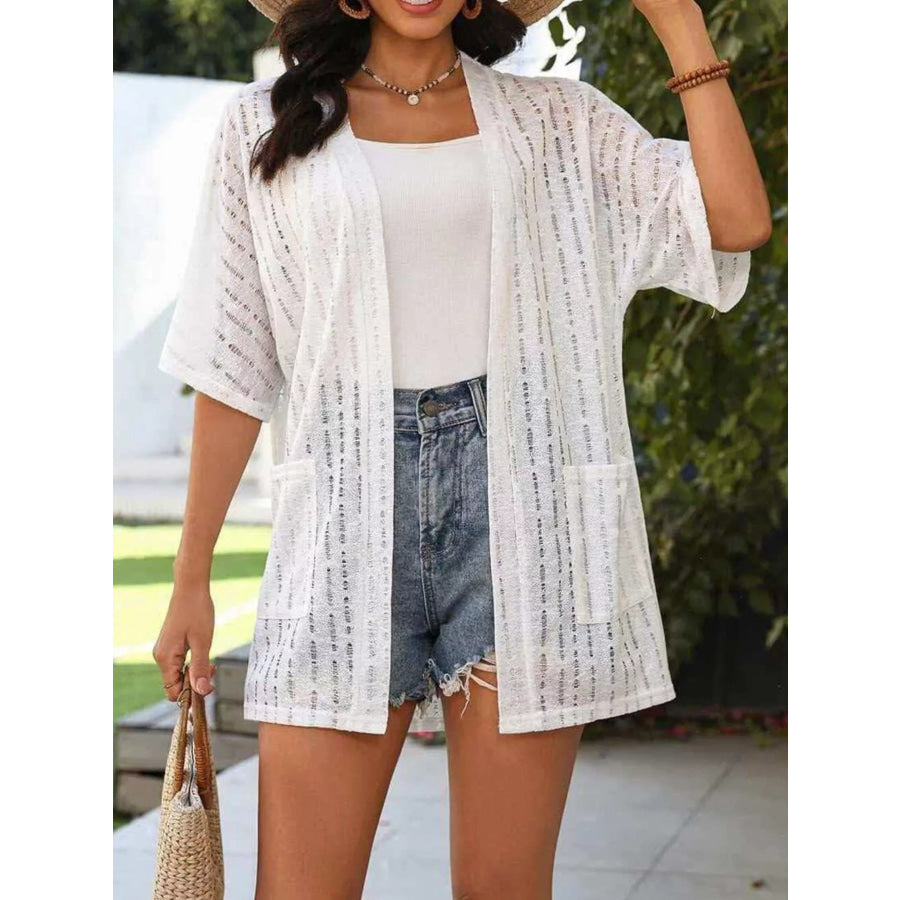 Openwork Open Front Cardigan White / S Apparel and Accessories
