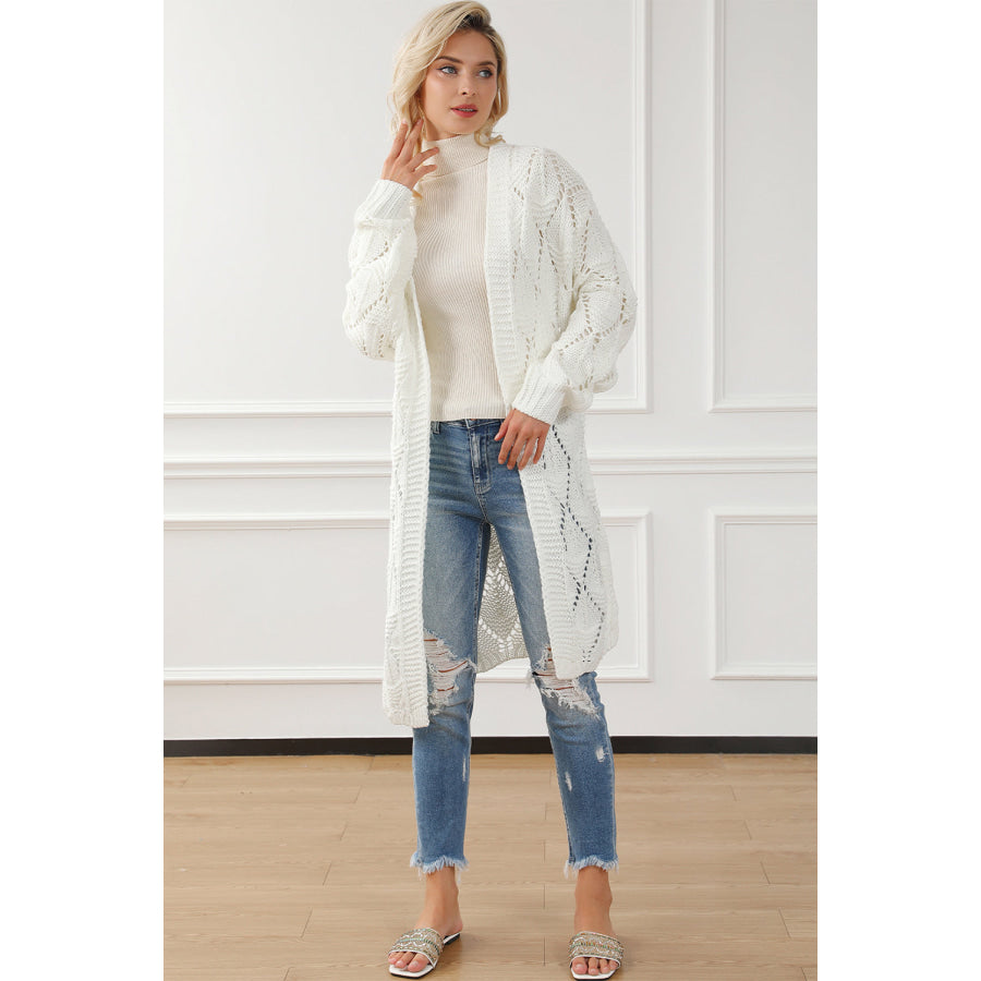 Openwork Open Front Dropped Shoulder Cardigan Apparel and Accessories