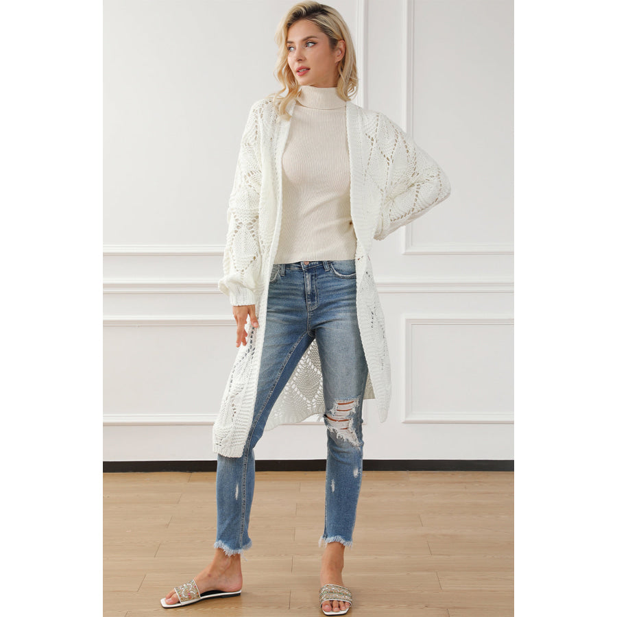 Openwork Open Front Dropped Shoulder Cardigan Apparel and Accessories