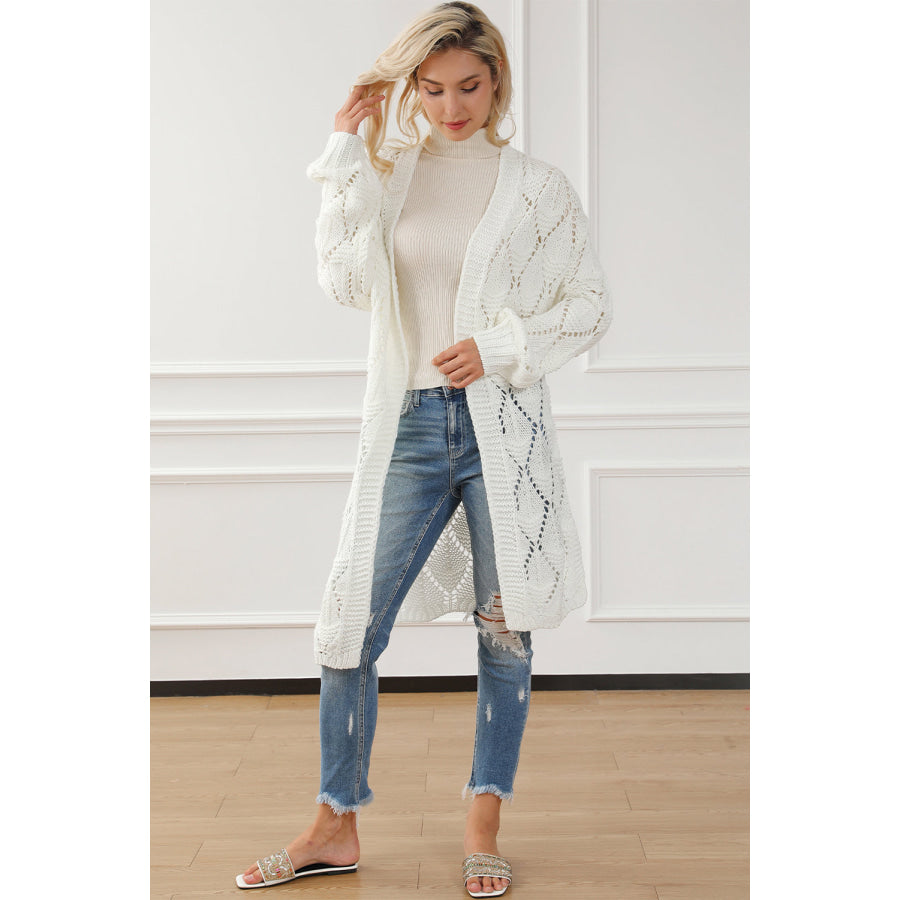 Openwork Open Front Dropped Shoulder Cardigan Apparel and Accessories