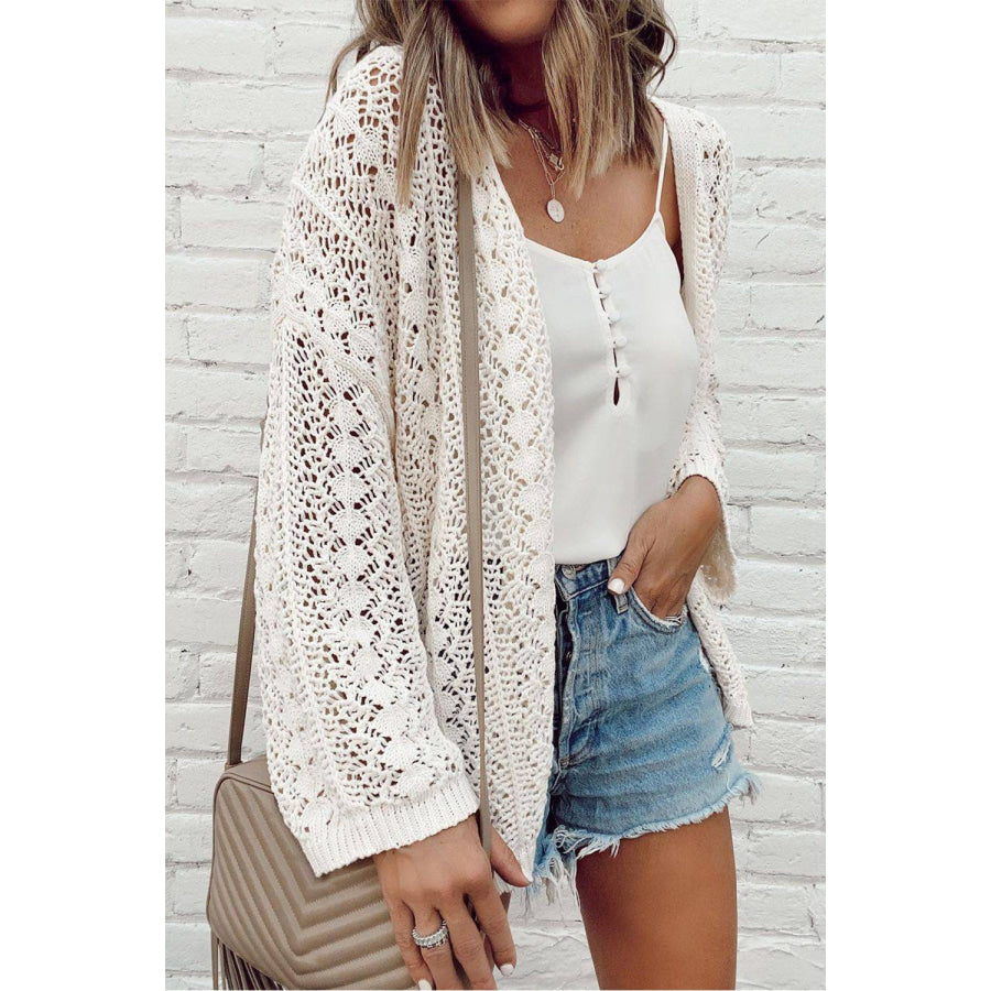 Openwork Open Front Dropped Shoulder Cardigan Apparel and Accessories