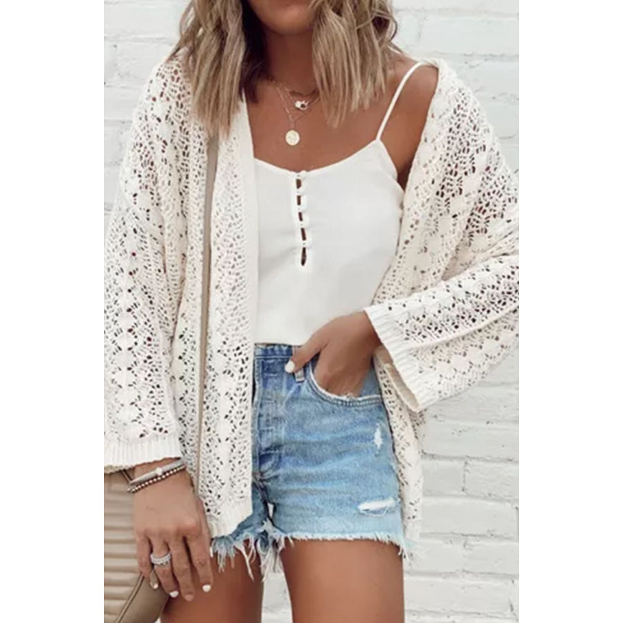 Openwork Open Front Dropped Shoulder Cardigan Apparel and Accessories