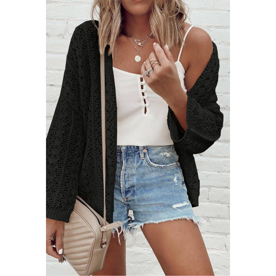 Openwork Open Front Dropped Shoulder Cardigan Black / XL Apparel and Accessories