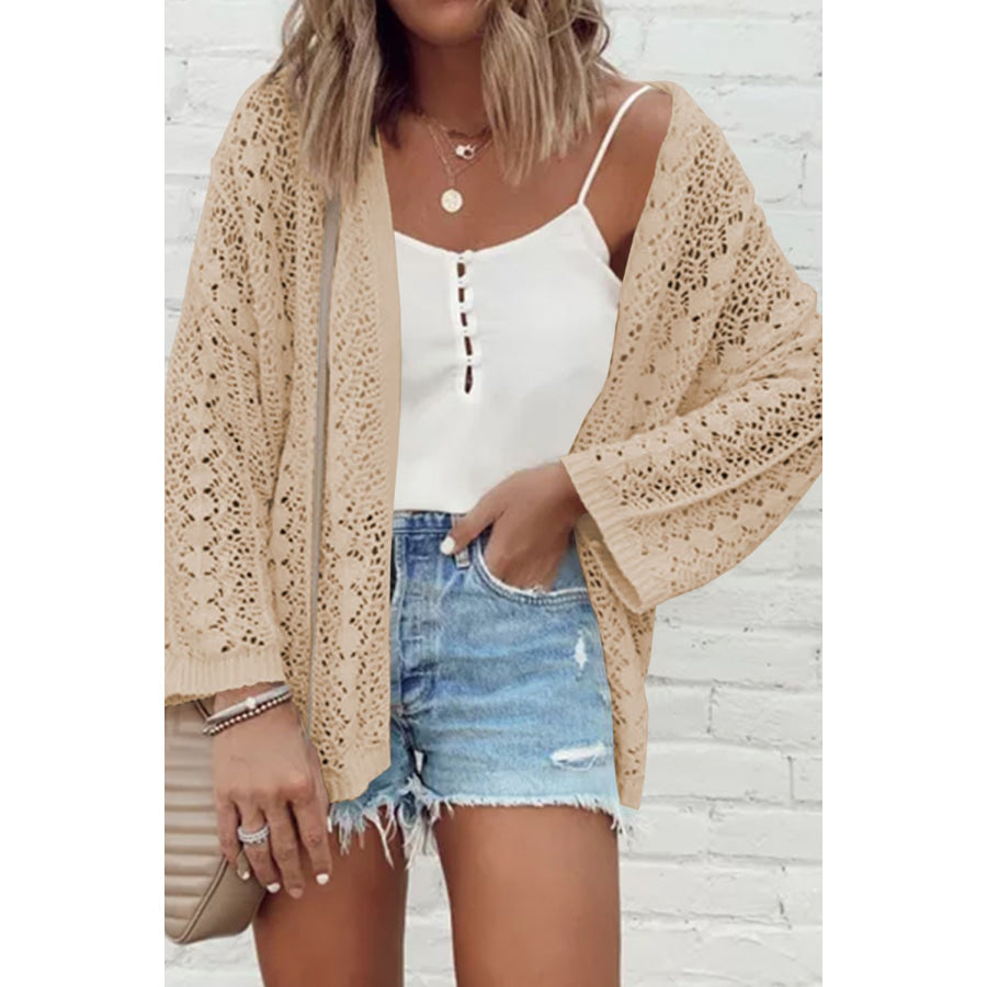 Openwork Open Front Dropped Shoulder Cardigan Dust Storm / S Apparel and Accessories