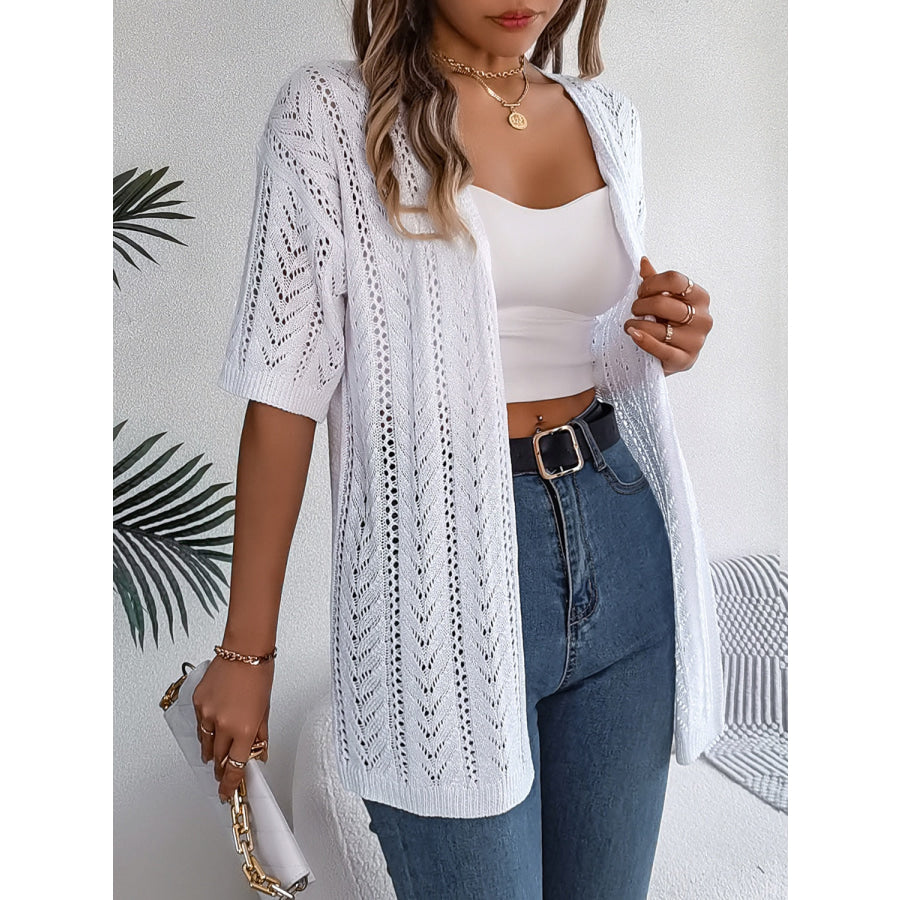 Openwork Open Front Half Sleeve Cardigan Apparel and Accessories