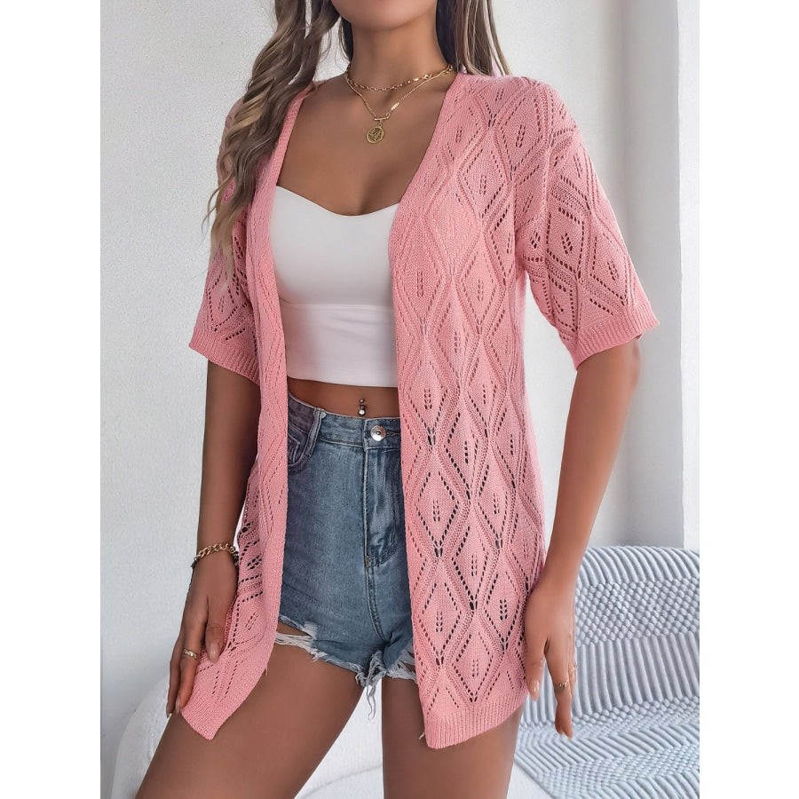 Openwork Open Front Half Sleeve Cardigan Apparel and Accessories