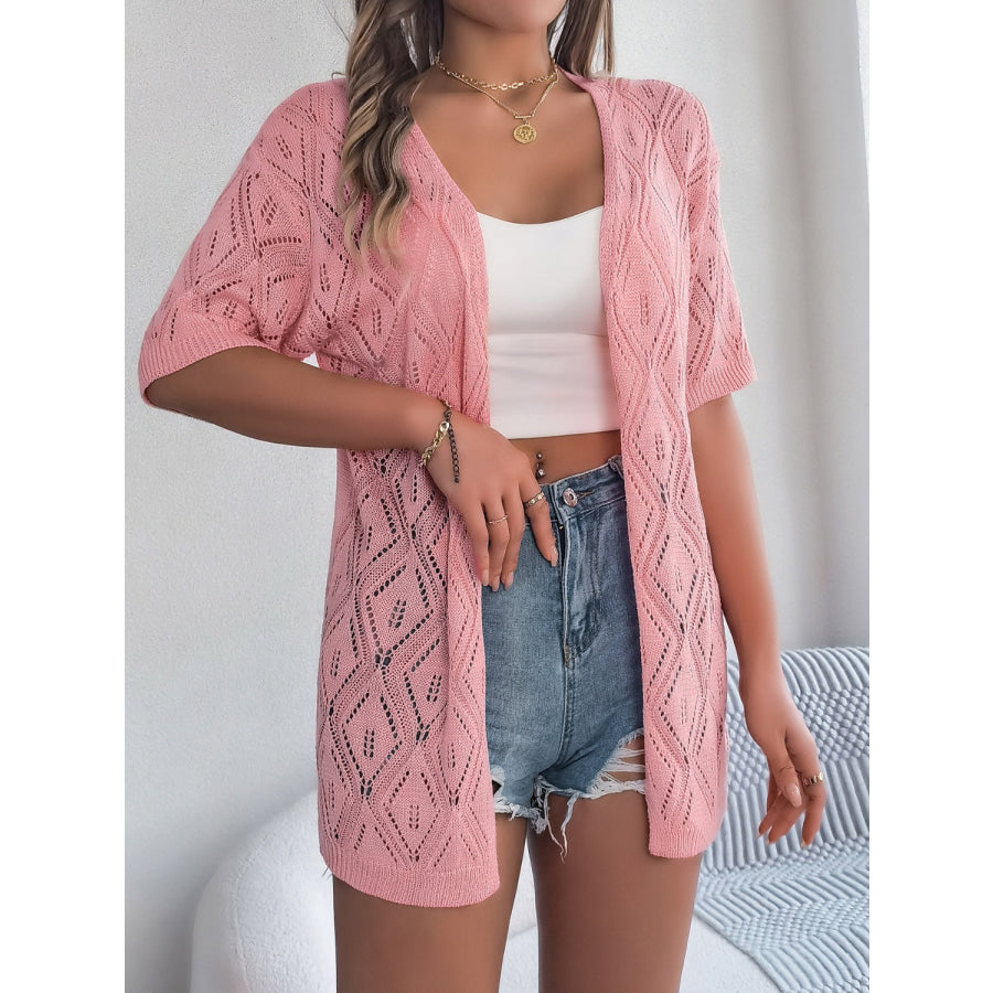 Openwork Open Front Half Sleeve Cardigan Apparel and Accessories