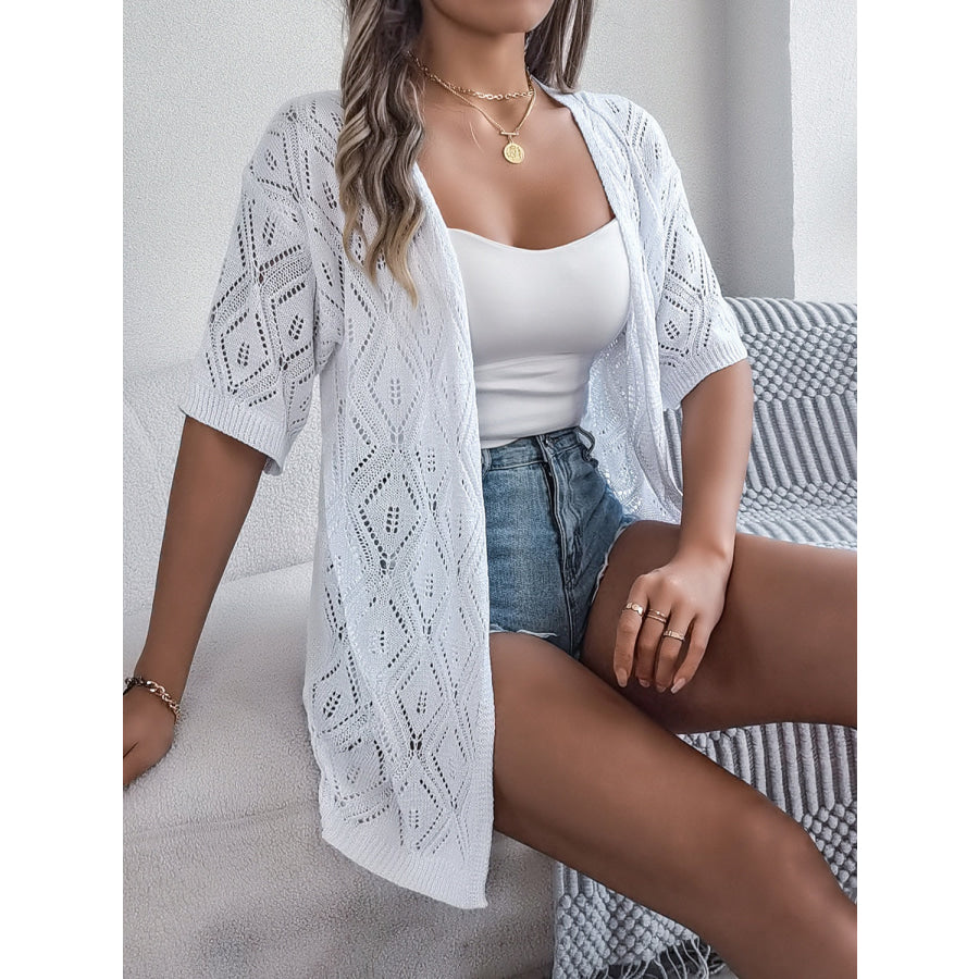 Openwork Open Front Half Sleeve Cardigan Apparel and Accessories