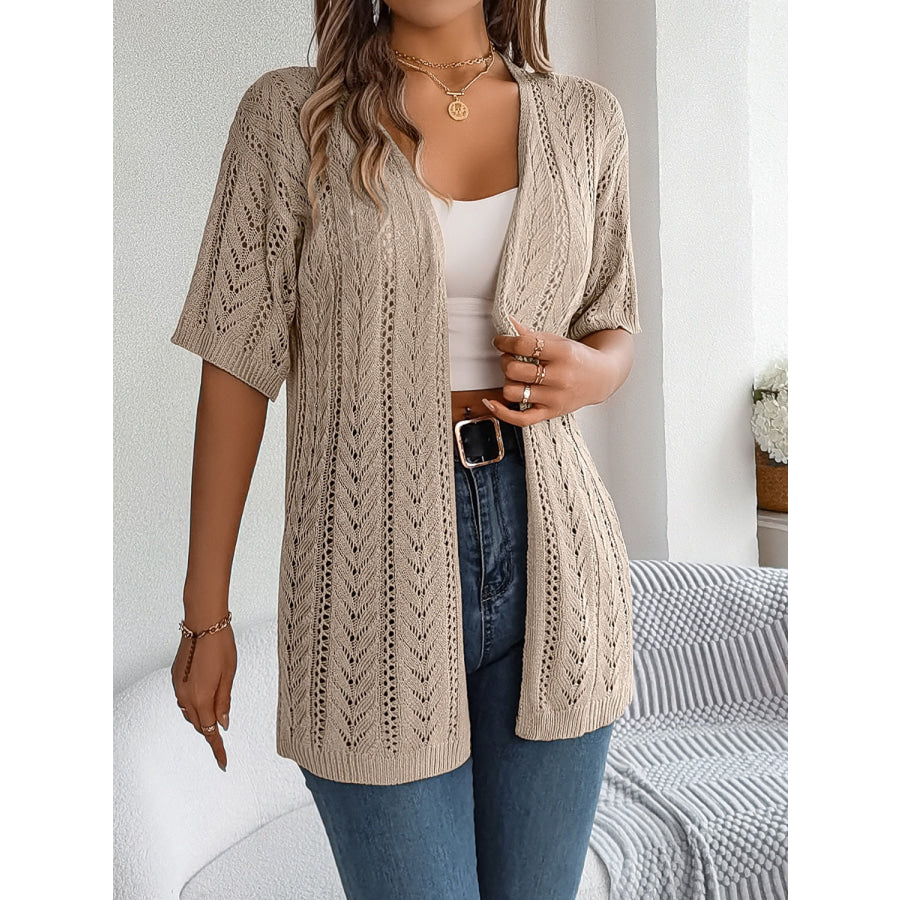 Openwork Open Front Half Sleeve Cardigan Apparel and Accessories