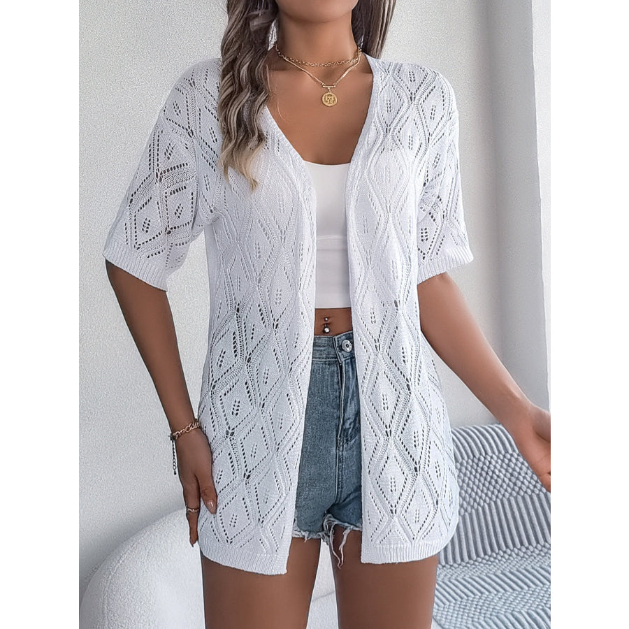 Openwork Open Front Half Sleeve Cardigan Apparel and Accessories