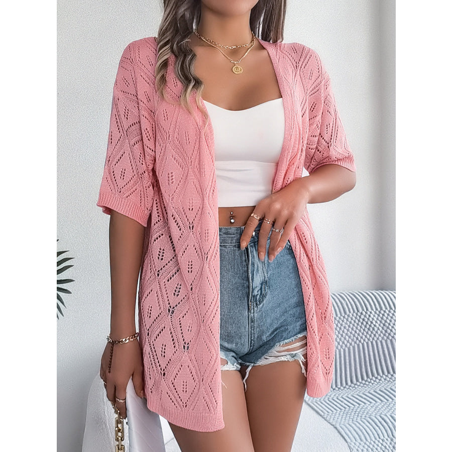 Openwork Open Front Half Sleeve Cardigan Apparel and Accessories