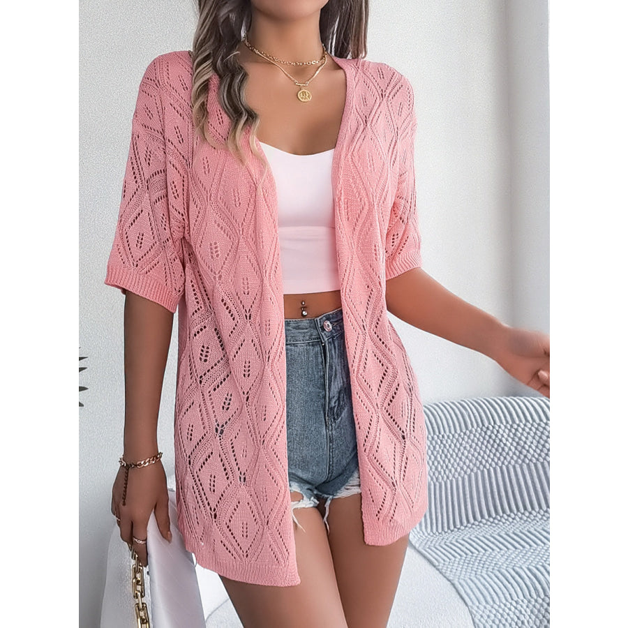 Openwork Open Front Half Sleeve Cardigan Apparel and Accessories