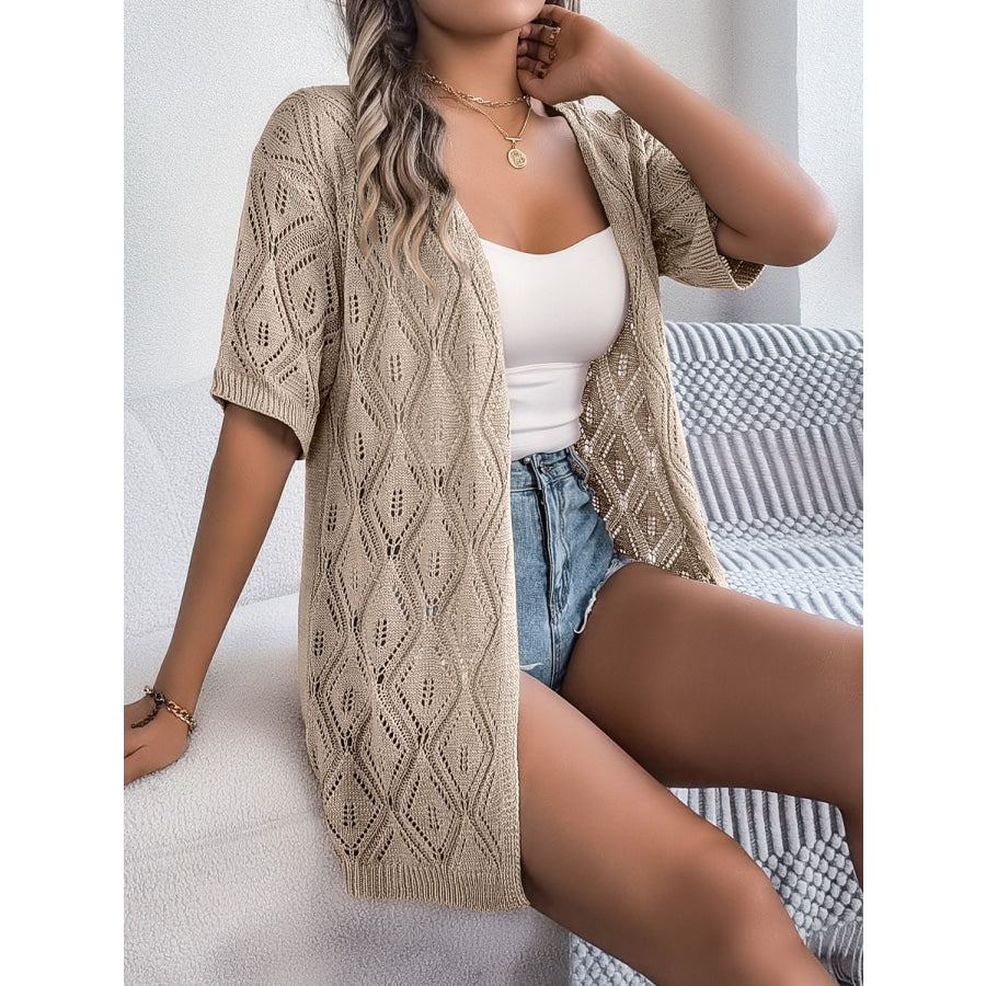 Openwork Open Front Half Sleeve Cardigan Apparel and Accessories