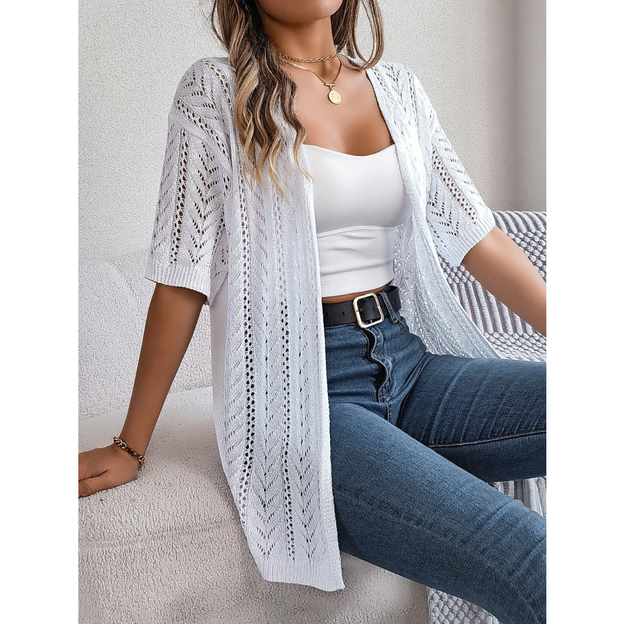 Openwork Open Front Half Sleeve Cardigan Apparel and Accessories