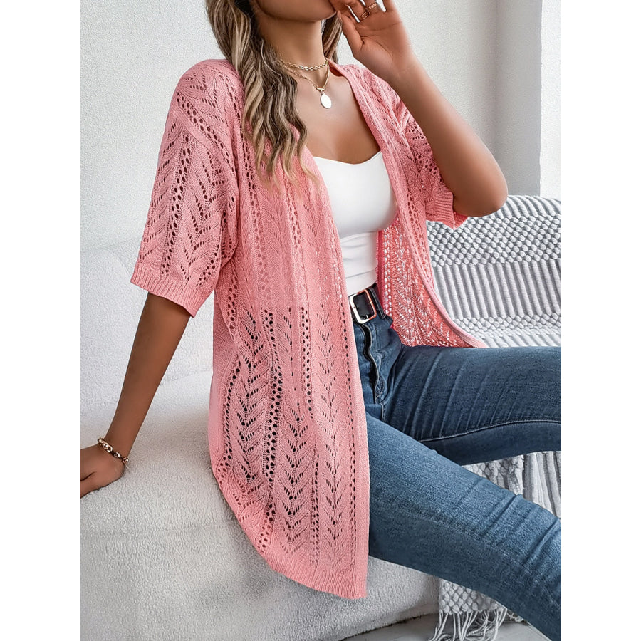 Openwork Open Front Half Sleeve Cardigan Apparel and Accessories