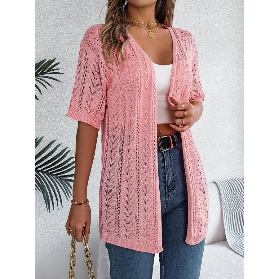 Openwork Open Front Half Sleeve Cardigan Burnt Coral / S Apparel and Accessories