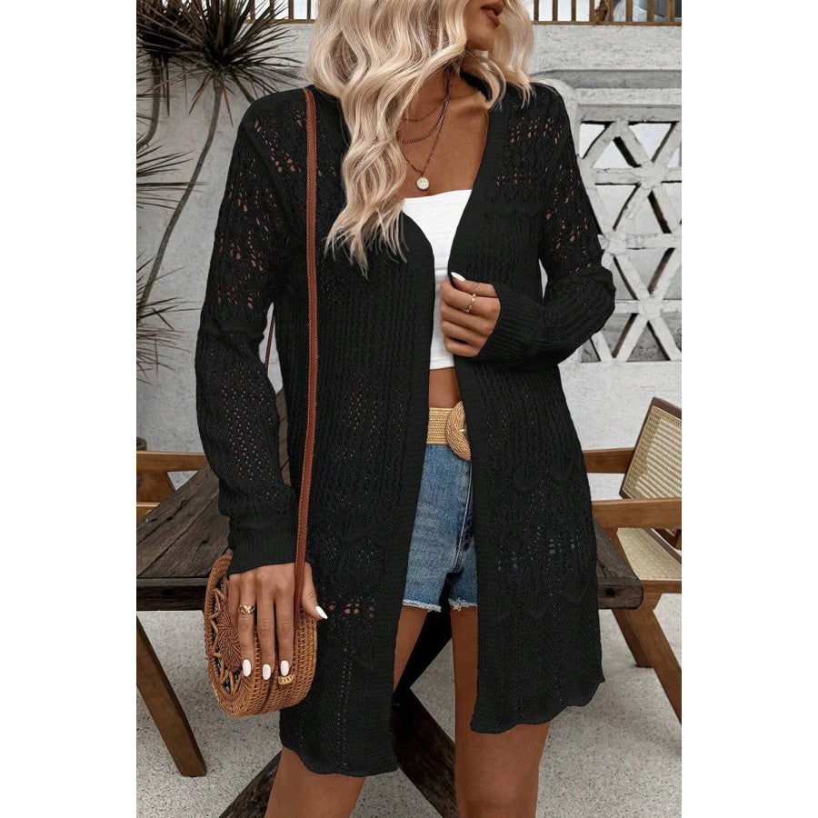 Openwork Open Front Long Sleeve Cardigan Apparel and Accessories